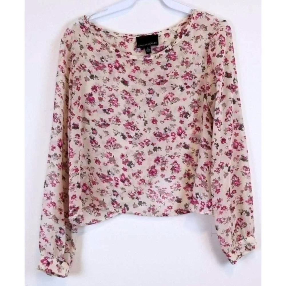 Cynthia Rowley Floral BOHO Blouse Top Womens Small Pink Button Back Sheer